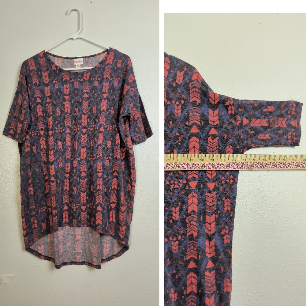 Lularoe Irma Tunic Top XS Multi Arrow Print Dolman Sleeve Sizing